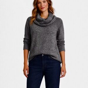 Lulu B Heather Charcoal Marled Cowl Neck Sweater Soft Knit Size Small💚